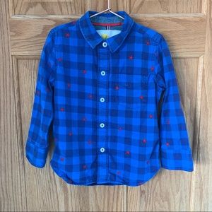 Mini Boden Embroidered Gingham Button-Up Shirt